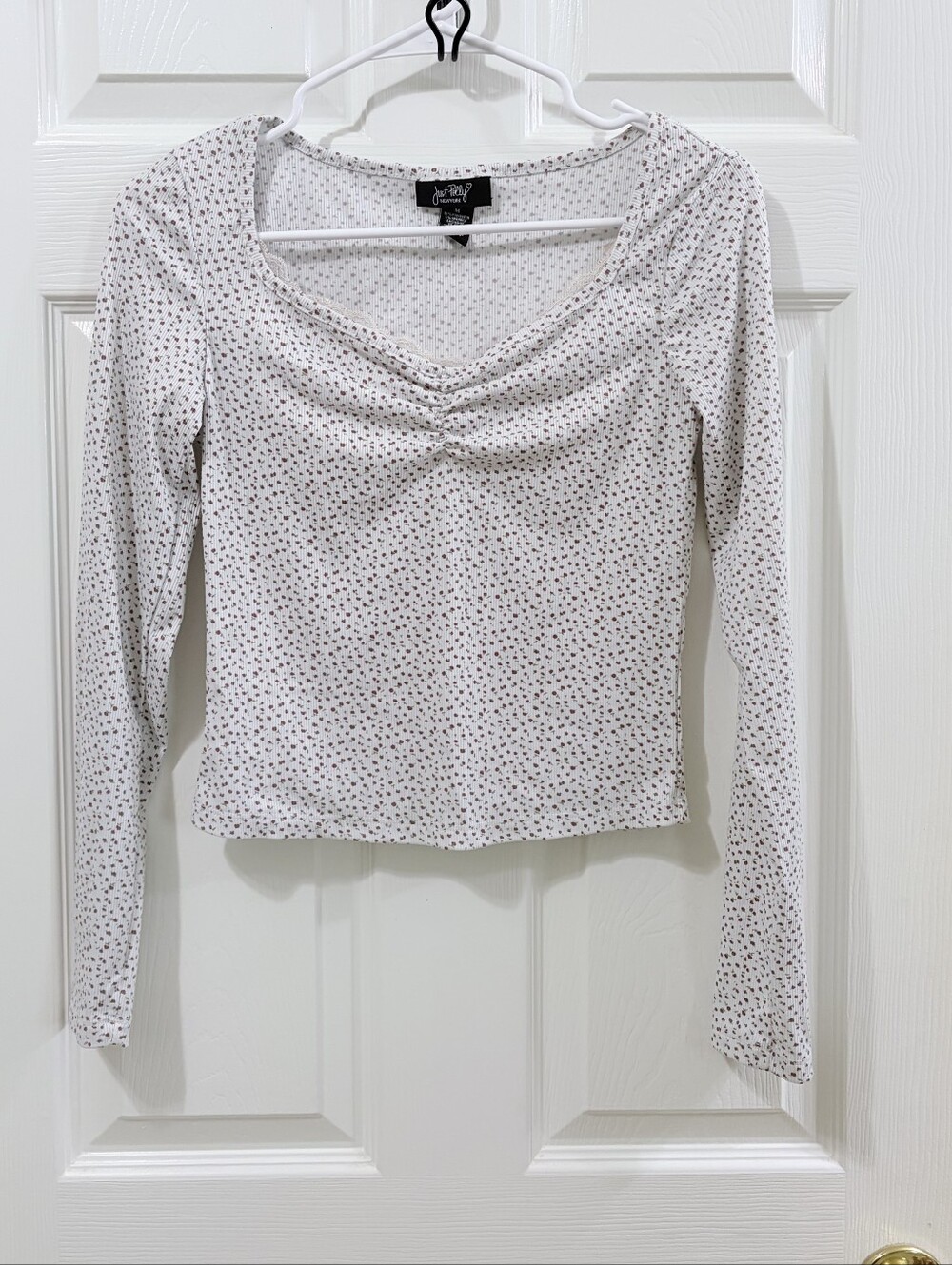 ​Just Polly Floral Baby Tee Long Sleeve Medium Cropped Y2K
